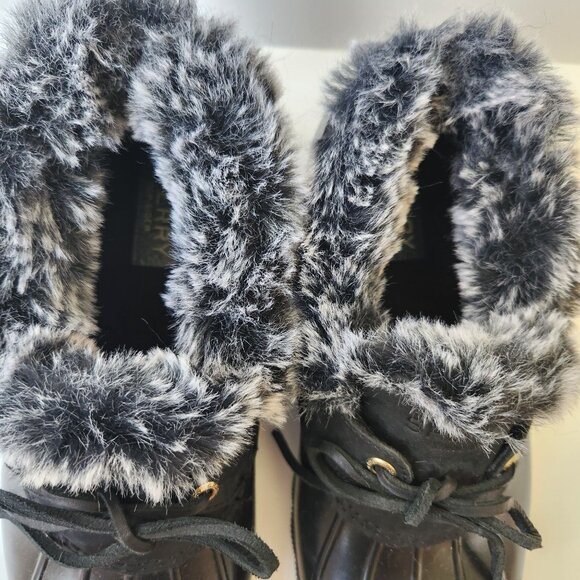 Sperry Top Sider Saltwater 1-Eye Black Duck Boots Faux Fur Cozy Cabincore 9M - Picture 5 of 12